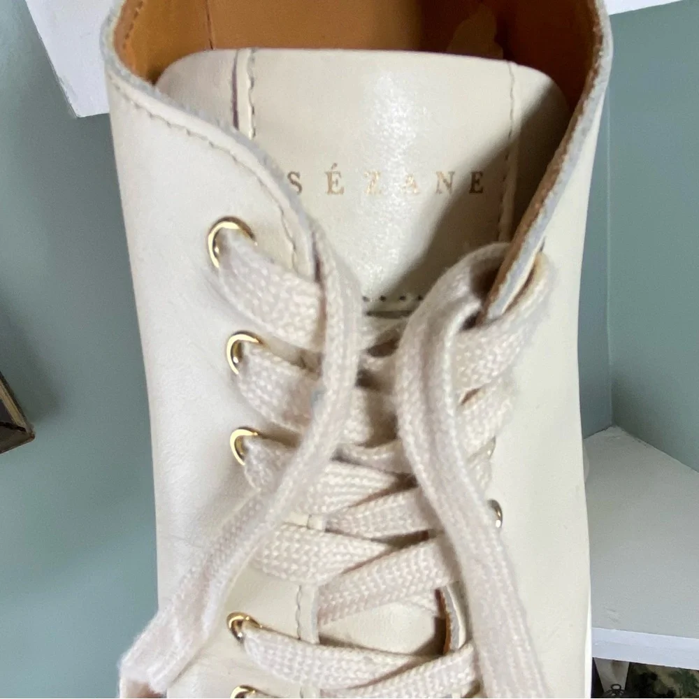 Sezane Cream White Jack Leather Trainers Women's Size 8 Sneakers Shoes Lace Up - Picture 11 of 14